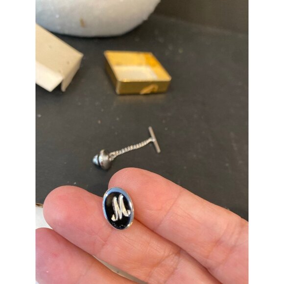 Vintage Anson Silver Letter "M" Tie Tack Pin Engraved Men's Jewelry - Picture 6 of 6